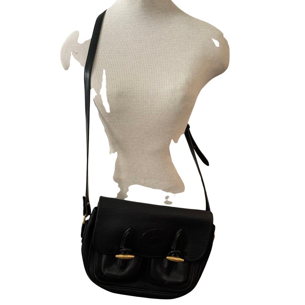 Dooney & Bourke Black Leather Outback Double Pocket Toggle Crossbody bag